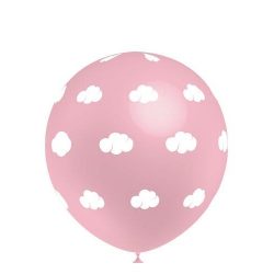 Saco de 10 Balões 32cm Impressos Nuvens Brancas - rosa